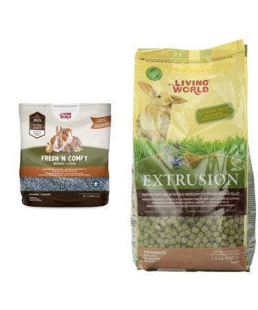 Living World Fresh 'N Comfy Bedding (50L) + Extrusion Rabbit Food (3-Pound) 50 l (Pack of 1) Bedding + Rabbit Food Blue