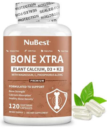 NuBest Bone Xtra - Plant Based Bone Strength Strontium Boost with Strontium Citrate Calcium Magnesium from Marine Algae Phosphorus Vitamin C K2 D3 | Maximum Calcium Absorption | 1 Month Supply 120 Count (Pack of 1)