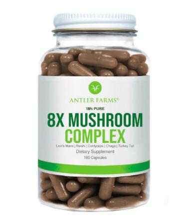 Antler Farms - 100% Pure 8X Mushroom Complex  Equiv. to 12 600mg - Organic Five Mushroom Blend of Concentrated 8:1 Extracts - Lion's Mane  Reishi  Cordyceps  Chaga  Turkey Tail  Fruiting Bodies Only
