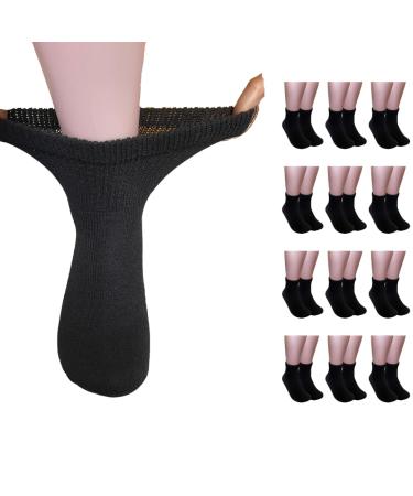 FANCY PIX Diabetic Socks Ankle Non-Binding Circulatory Breathable Smooth Toe Seam Wide Socks 12 Pairs Medium Black