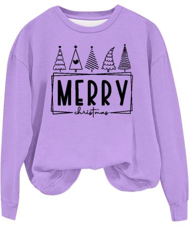 Yihaojia Plus Size Merry Christmas Sweatshirt Women Cute Christmas Letter Graphic Shirt Casual Long Sleeve Pullover Blouse Purple#7 6X-Large - Buy Online on GoSupps.com