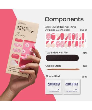 Gya Labs Semi Cured Gel Nail Strips - 20 Pcs | Long Lasting Nail Stickers for Women - Nail Art Kit for Seasonal Daisy Design - Buy Online on GoSupps.com