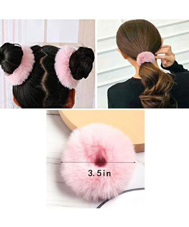 2 PCS Pink Furry Hair Scrunchies - Rabbit Fur Elastic Hair Ties for Girls & Women - Buy Online on GoSupps.com
