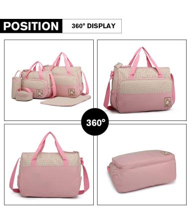 Miss Lulu 5-Piece Baby Diaper Bag Set - Pink Shoulder Bag with Bottle Holder & Changing Pad | Shop Now! - Buy Online on GoSupps.com