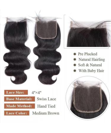 Body Wave Lace Closure Human Hair 4x4 HD Lace Closure 100% Brazilian Virgin Human Hair Body Wave Transparent Lace Closure Pre Plucked with Baby Hair Free Part 18 Inch Lace Closure-Body Wave - Buy Online on GoSupps.com