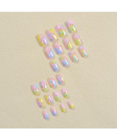 24 Pcs Colorful Press on Nails - Glossy Full Cover Square Acrylic False Nails - YIHONGYAN Autumn Glitter Art Tips for Women & Men - Buy Online on GoSupps.com