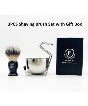 Echolly 3pcs Shaving Brush Set with Stainless Steel Stand and Bowl - Traditional Wet Shaving Kit for Men - Best Shaving Gift - Buy Online on GoSupps.com