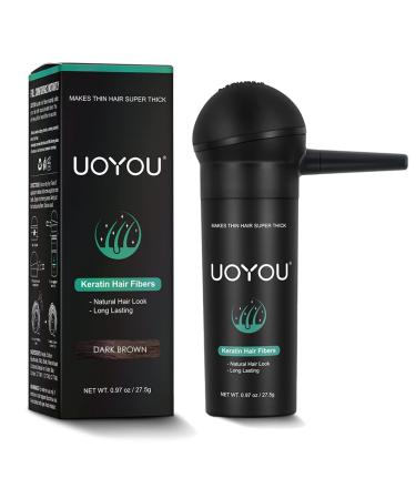 UOYOU DARK BROWN Hair Fibres for Thinning Hair 27.5g Bottle with Applicator | Natural Keratin Hair Fibers Concealer for Hair Loss for Men and Women | Hair Building Fibres Powder DARK BROWN 27.50 g (Pack of 1) Dark Brown