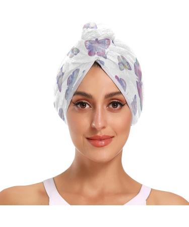 Butterflies Dry Hair Cap Set - 2 Piece Quick Drying Towel & Button Headband | Super Absorbent Soft & Comfortable for All Hair Types - Buy Online on GoSupps.com
