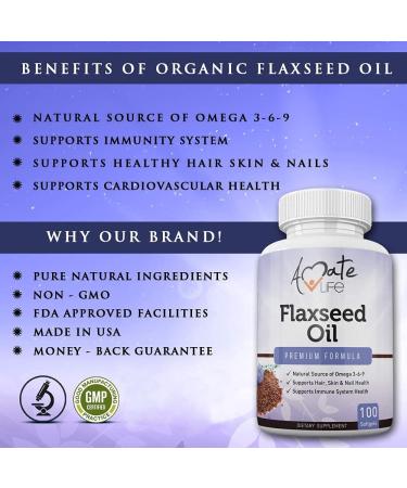 Organic Flaxseed Oil Softgels 1000mg with Omega 3 6 9 for Cardiovascular Health - Made in USA - 100 Capsules - Buy Online on GoSupps.com