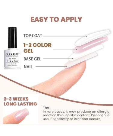 RARJSM Glitter Nude Gel Polish Set - 6pcs Pale Pink, Milky Jelly, Cashmere, Beige, Apricot, Champagne, Brown | UV LED Cured Translucent Natural Soak Off Iridescent Holographic Nail Polish 7.5ml - Buy Online on GoSupps.com
