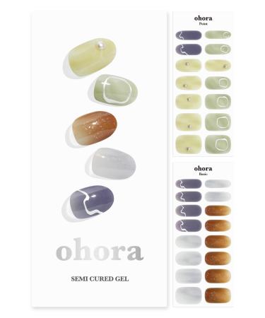 ohora Semi Cured Gel Nail Strips (N Breezing Day) - Works with Any Nail Lamps Salon-Quality Long Lasting Easy to Apply & Remove - Includes 2 Prep Pads Nail File & Wooden Stick
