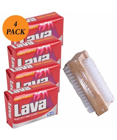 Lava Heavy-Duty Pumice Hand Cleaner Soap with Moisturizers - 4 Bars (5.75 oz) + Wooden Nail Brush - Best International Shipping - Buy Online on GoSupps.com