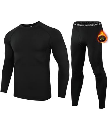 Ewedoos Mens Thermal Underwear Set - Fleece Lined Long Johns Base Layer Long Sleeve Thermal Shirts Leggings for Winter Black Medium