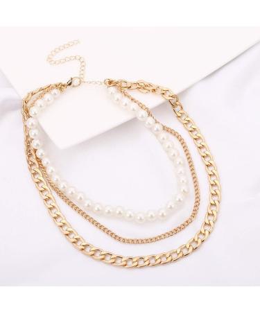 Shop Aimimier Bridal Layered Pearl Choker & Cuban Link Chain Necklace - Vintage Statement Jewelry for Women & Girls - Buy Online on GoSupps.com