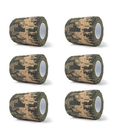 6 Rolls Self Adhesive Camo Bandage Wrap 2.95 Inch Wide 5 Yard Camo Non-Woven Stretchy Stealth Tape for Outdoor Tactical Gear Hunting Climbing Stick Camera Improve Grip Digital Camo