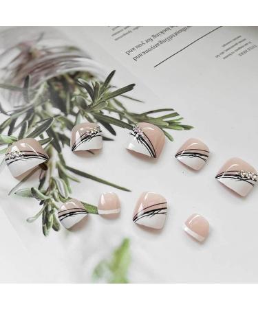 SINLOV Pink Square Fake Toenails Shiny Crystal Print on False Toe Nails Short Full Cover False Artificial Toenails Nails for Women and Girls  - Buy Online on GoSupps.com