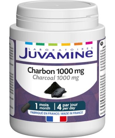 JUVAMINE - Vegetable Charcoal 1000 Mg - Digestion - Bloating - Flatulence - Gas - Helps reduce excess flatulence after a meal - 1 month program - 120 Capsules - Made in France