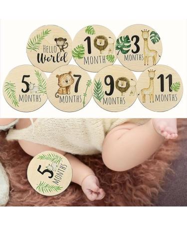 Paifeancodill Baby Monthly Milestone Cards Sign 7 Pcs Double Sided Wooden Baby Monthly Milestone Marker Discs Newborn Sign Baby Birth Announcement Milestone Discs Newborn First Year Photo Props