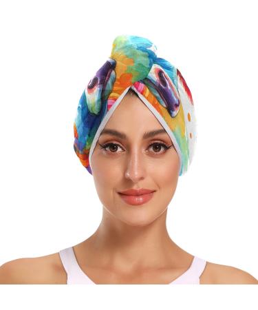 Watercolor Cow Colorful Illustration Isolated on White Hair Towel 2 Pack Super Absorbent Hair Drying Towel Quick Dry Hair Turbans Head Towel with Button Twisty Wrap for Women Girls