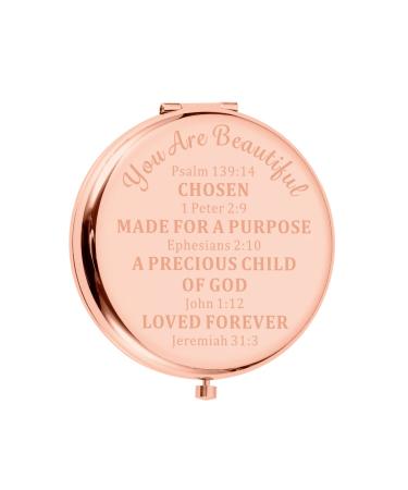 Inspirational Christian Gifts Mirror for Women Girls Bible Verse Compact Makeup Mirror for Female Friends Birthday Christmas Stocking Stuffers for Daughter Sister Baptism Religious Church Bulk Gifts