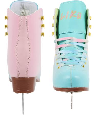 LIKU Ice Skates for Girls and Women - Indoor/Outdoor Lace-Up Figure Skates in Pink & Blue - Kid to Adult Sizes 1-2 - Buy Online on GoSupps.com