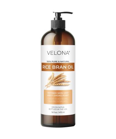 velona Rice Bran Oil 16 Fl Oz | 100% Pure and Natural Carrier Oil | Refined Cold Pressed | Cooking Face Hair Body & Skin Care | Use Today - Enjoy Results 16 Fl Oz (Pack of 1)