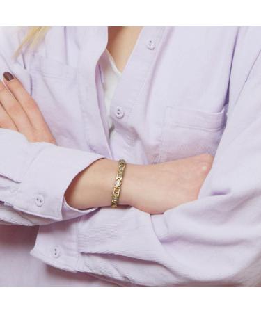 Rainso Women's Titanium Steel Health Bracelet - Golf Magnetic Therapy with Rhinestone & Smart 3 Buckle System in Gold - International Shipping Available - Buy Online on GoSupps.com