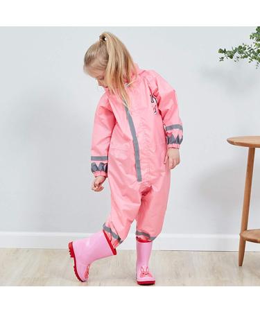 De feuilles Kids Button Rain Suit | Waterproof Hooded Raincoat Jumpsuit | 2-3 Years | Pink - Buy Online on GoSupps.com