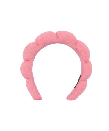 Ycfish Puffy Makeup Headband Spa Headbands for Women Sponge & Terry Towel Cloth Fabric Cute Skincare Headband for Face Washing Makeup Removal Shower Facial Mask (Dark Pink)