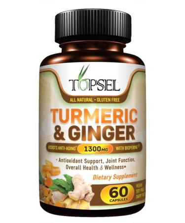 Topsel Turmeric & Ginger with Bioperine 60 Capsules All Natural Gluten Free