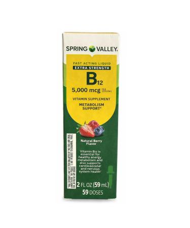 H4U Spring Valley Vitamin B12 5 000 mcg Liquid Supplement | Fast Acting | Metabolism Support | Natural Berry Flavor | 2 fl oz (59 mL)