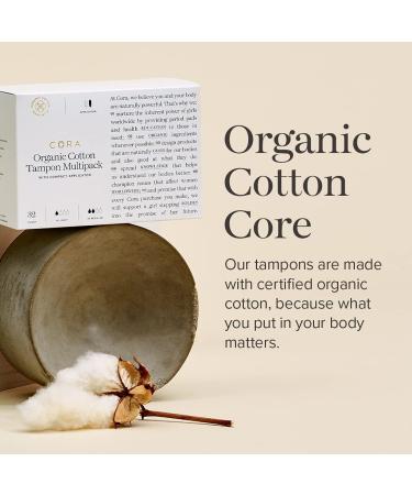 Cora Organic Light Tampons - 100% Cotton Core, BPA-Free Compact Applicator - Unscented & Non-Toxic - Leak Protection, Easy Insertion - 16 Count - Buy Online on GoSupps.com