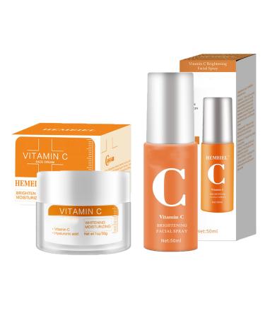 Vitamin C Face Mist&Vitamin C Cream Hydrating Face Mist&Anti Aging Cream Set Vitamin C Serum for Face Relieves Redness Skincare Set Brighten&Improve Uneven Skin Relieves Dark Spots Spray Moisturiser