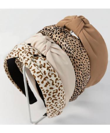 Kotkiddy 4 pieces for women non-slip fashionable women's frontal ligaments for hair sweet hair band for women's hair wide knot leopard pattern hair tires - Buy Online on GoSupps.com
