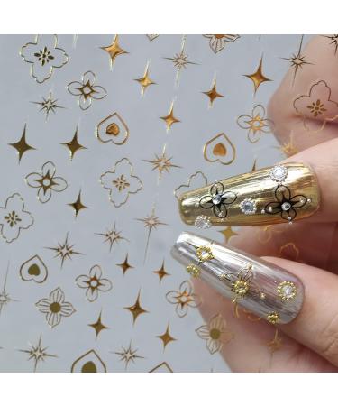 Gold Metallic Nail Art Stickers - 8 Sheets 3D Self-Adhesive Decals for DIY Manicure and Acrylic Nails - Stars, Moon, Butterfly, Heart Design - Buy Online on GoSupps.com
