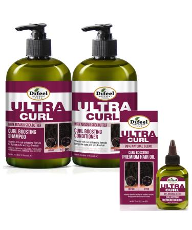 Difeel Ultra Curl 3-PC Curl Boosting Hair Care Set : Ultra Curl Shampoo 12 oz Conditioner 12 oz and Hair Oil 2.5 oz. Set