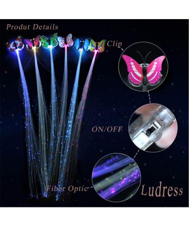 Ludress LED Butterfly Hair Clips - Pack of 5 Multicolor Festival Light up Hair Pins for Women and Girls - Fiber Optic Glowing Hair Accessories for Cosplay and Parties - Buy Online on GoSupps.com