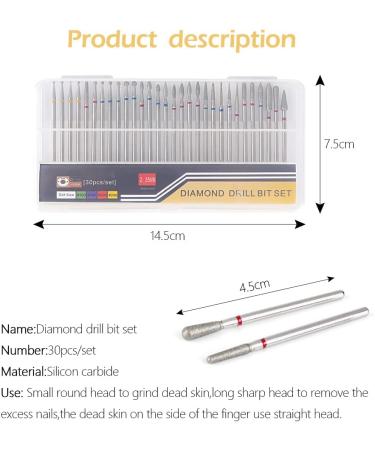 Nail Drill Bits Set 30Pcs Diamond Cuticle Remover Bits Kit with Case Rotary Diamond Drill Bit Polishing File Grinding Heads Tools for Nail Salon Manicure Pedicure - Buy Online on GoSupps.com
