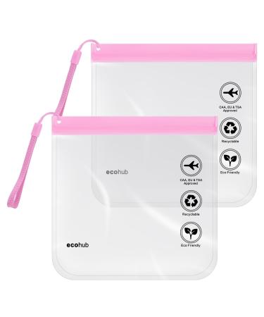 ECOHUB Airport Security Liquids Bags EVA Airport Liquid Bag 20 x 20cm Airline Approved Clear Travel Toiletry Bag for Women Men Zip Lock Bags with Strap for Travel (2 pcs Pink) Pink With Carrying Handle