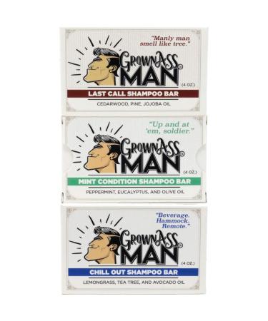 Grown Ass Man Co. 3-in-1 Solid Shampoo Bar - Variety Pack of 3 - Natural & Organic - Plastic Free & Eco-Friendly - 4oz Bar - Buy Online on GoSupps.com