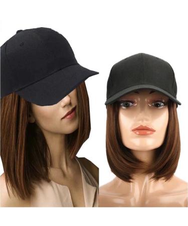 Iluu light brown short straight bob wig with hat 9 "short art hair extensions with a planned adjustable black baseball cap for women bobo-23cm light brown - Buy Online on GoSupps.com