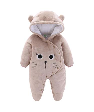 JiAmy Newborn Baby Winter Hooded Romper Fleece Snowsuit Jumpsuit Cartoon Cat Outfits 0-12 Months 0-3 Months Brown - Buy Online on GoSupps.com