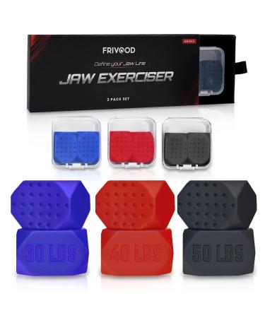 Jawline Exerciser For Men & Women By FRIVOOD- 6-Piece Silicone Face Shaper Set For Defined Jawline- Jaw Workout Device With 3 Resistance Levels (Red  Navy Blue  Black)