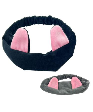 2 Cute Cat Ears Headband Headband for Washing Face Shower Makeup Spa for Women Girls (Black Grey)(New)