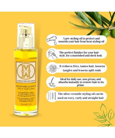 OMM Collection Elixir Oil - Smoothing Styling Heat Protection & Frizz Control with Pomegranate, Argan & Olive Oil - Buy Online on GoSupps.com
