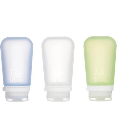 Humangear GoToob TSA Approved Small Refillable Silicone Travel Bottles, large, 3-pack, clear/green/blue