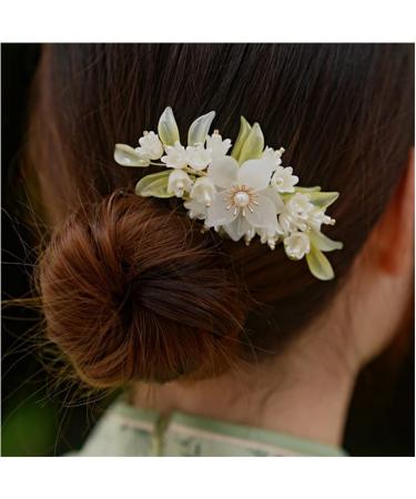 Floral Hair Comb Hanfu Hair Accessories for Women Green Flower Alloy Hairpin Hair Clips Vintage Girls Headwear Jewelry - Buy Online on GoSupps.com