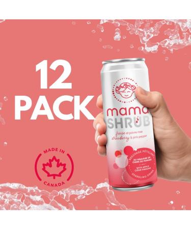 MAMASHRUB Organic Strawberry & Pink Peppercorn Sparkling Drink with Apple Cider Vinegar 12 x 330mL Cans 100% Natural Organic Non-Alcoholic Made in Canada - Buy Online on GoSupps.com