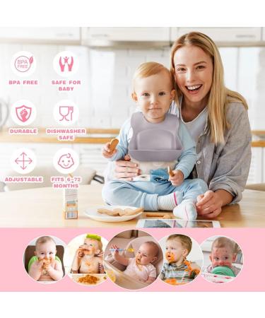 Vicloon Silicone Baby Bib 2PCS - Waterproof Bibs with Food Catcher Pocket - Adjustable Unisex Toddler Bibs (Grey-Blue) - Buy Online on GoSupps.com
